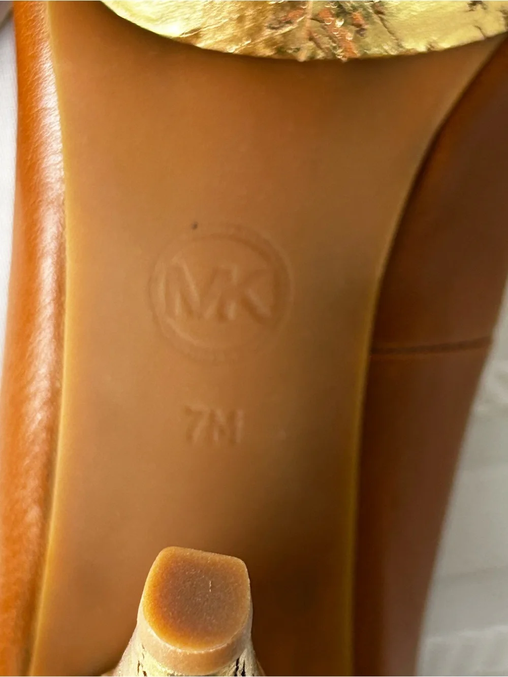 Michael Kors Womens 7 Brown Nappa Leather High Heel Pumps Gold Accents In Box